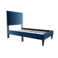 thumbnail image 3 of JERFIT Twin Size Velvet Upholstered Bed with Adjustable Headboard, 12-Slat Support System, Navy Blue Modern Platform Bed Frame, No Box Spring Needed, 3 of 7