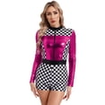 thumbnail image 1 of LiiYii Combinaison de Conduite pour Femmes, Justaucorps à Manches Longues, Bodycon, Damier, Rose Vif TG, 1 of 7