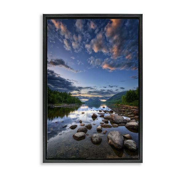Stupell Industries Rocky Mountainous Shore Landscape & Nature Photography Black Floater Framed Canvas Art Print Wall Art, 17 x 25
