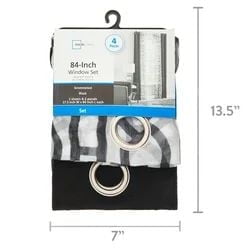 Mainstays Kingswood Ensemble de panneaux de rideaux à œillets transparents solides et imprimés, 4 pièces, noir, 27,5 po L x 84 po L Ensemble de rideaux transparents