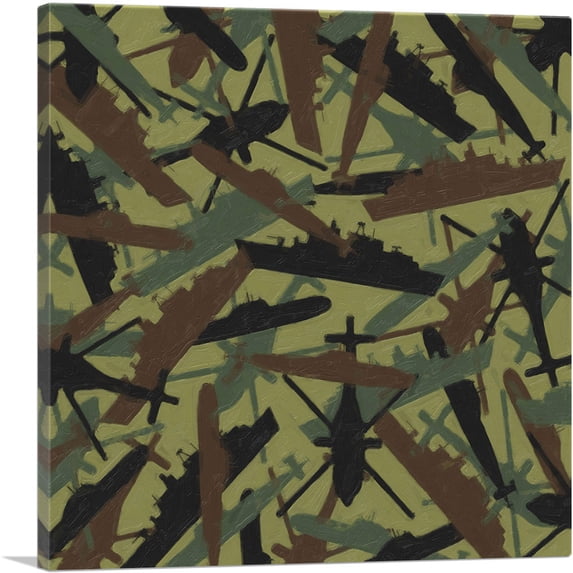 ARTCANVAS Navy Army Green Brown Black Camo Camouflage Pattern Canvas Art Print - Size: 12" x 12" (1.50" Deep)