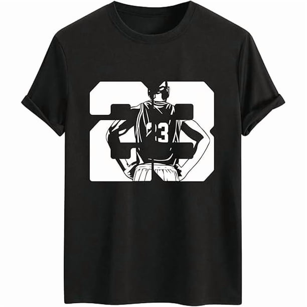 Camiseta de cuello redondo con estampado de jugador de baloncesto y número para hombre, corte regular, informal, de manga corta, para verano, para uso diario.