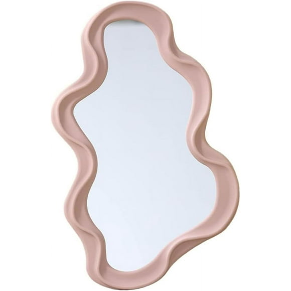ERDS-Asymmetrical Wall-Mounted Mirror, Creative Unique Decorative Mirrors, Funky Wavy Mirror 16.14 "x9.84 Irregular Border Pink Mirror for Bathroom Living Room Decoration