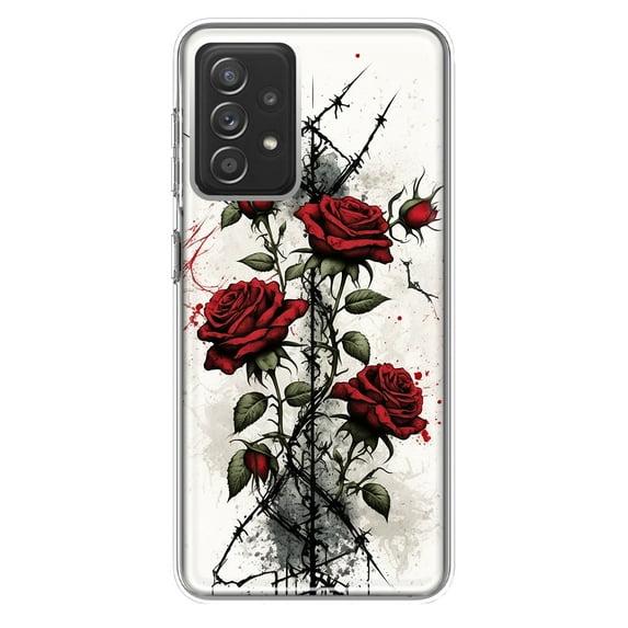 MUNDAZE Samsung Galaxy A72 Barbed Wire Gothic Red Roses Double Layer Phone Case Cover