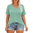 thumbnail image 2 of ZHOGXU Women's T Shirt Short Sleeve V Neck Solid Color Comfortable Breathable Loose Fit Top For Casual Daily Wear,Light Green,Xxxxl, 2 of 6