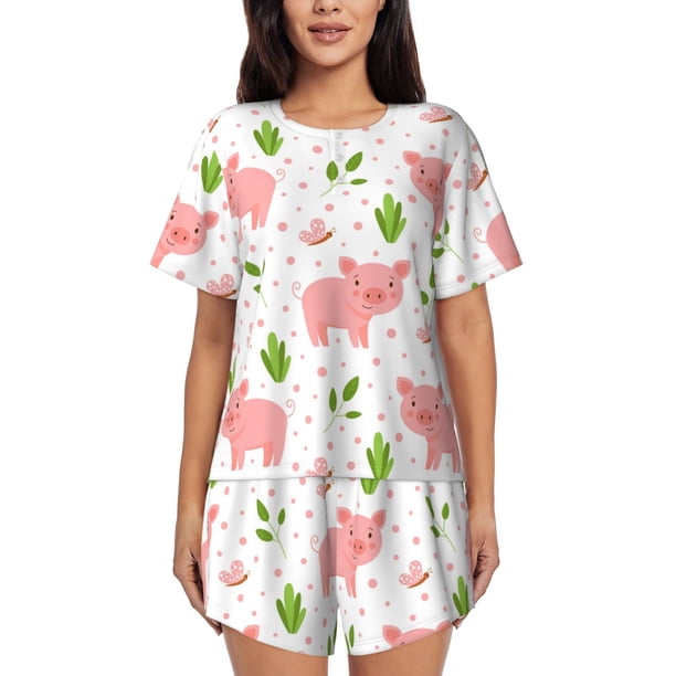 Fotbe Funny Little Pigs Conjunto de Pijama Estampado para Mujer, 2 Piezas, Ropa de Dormir con Camiseta de Manga Corta y Shorts Suaves-Small