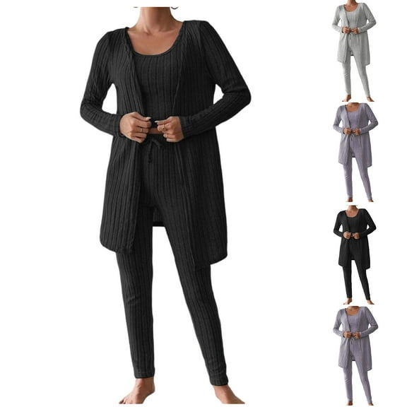 QLEICOM Lounge Sets for Women,Fall Pajamas Women,Women's 3 Piece Lounge Sets Oversized Slouchy Matching Cozy Knit Sets