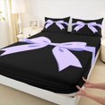 thumbnail image 3 of Feelyou Princess Bow-tie Print Bed Sheets, Dreamy Purple Ribbon Bow King Sheets, Chic Fashion Style Sheet Set, Microfiber Bedroom Decor, 4pcs, 3 of 7