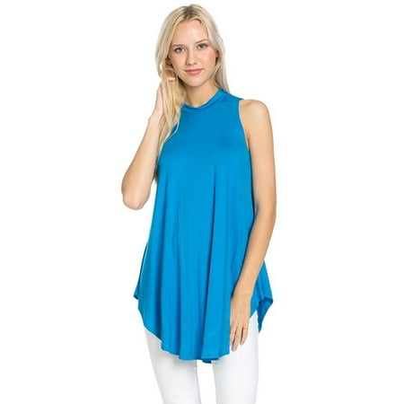 Azules Women's Sleeveless Flowy Mock Turtleneck