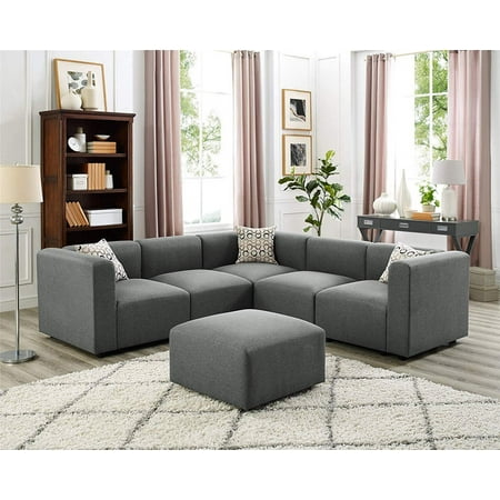 4 Seater Corner Modular Sofa With Footrest Steel Grey 4 Seater Corner Modular Sofa With Footrest Steel Grey
