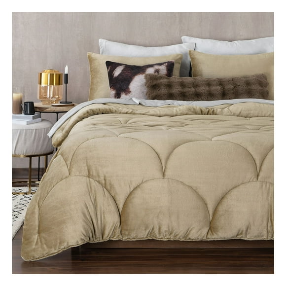 Edredón Invernal Cobertor Queen Size + Funda Esquimal Color Beige Diseño De La Tela Liso