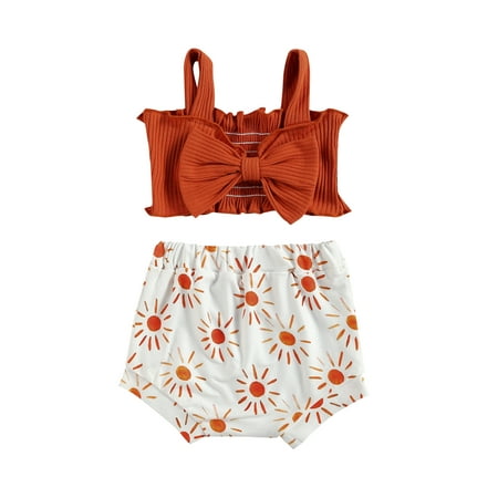 

EYIIYE Newborn Baby Girl Summer Short Sling Tops with Printed Triangle Shorts Suit 0-24 Months