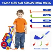 JBeeCtrl 2 in 1 Toddler Golf Set Kids Golf Clubs Set with 8 Balls, Cornhole Board & Putting Mat Kids Golf Toys Set Golf Game Indoor Outdoor Sport Toys Gift for Boys Girls 3 4 5 6+ Years Old, Blue