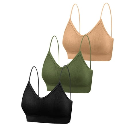 Kopltyrfg 3 Pieces Cami Bras - Women s V-Neck Padded Seamless Straps Bralette Everyday Basic Sleeping Bra Green X-Large
