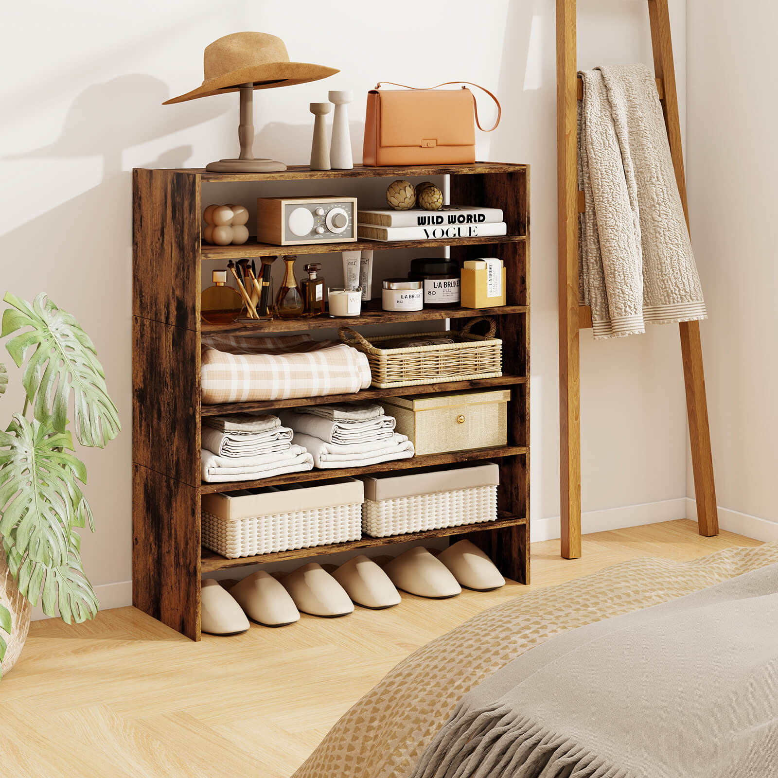 Costway 3 PCS Stackable Shoe Rack 31-Inch Horizontal Organizer 2-tier StorageShelf Brown