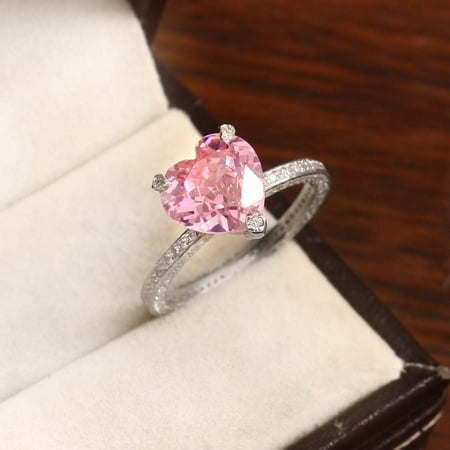 Heart Pink Sapphire Engagement Ring Vintage Diamond Ring 925 Silver Ring Moissanite Ring Unique Love Wedding Ring Personalized Jewelry Gifts
