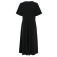 thumbnail image 4 of CHOK Robes d'Été pour Femmes à Boutons avec Poches Grande Taille Bohème Décontractée Longue Robe Maxi Imprimé Floral Manches Courtes Col en V Longueur sous le Genou Évasée Ligne A Maison Ample Robes Soleil, 4 of 8