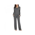 thumbnail image 4 of 2 Piece Women's V-neck Long Sleeve Trousers With Pocket Button-up Sleepwear Pajamas Suit, 4 of 6