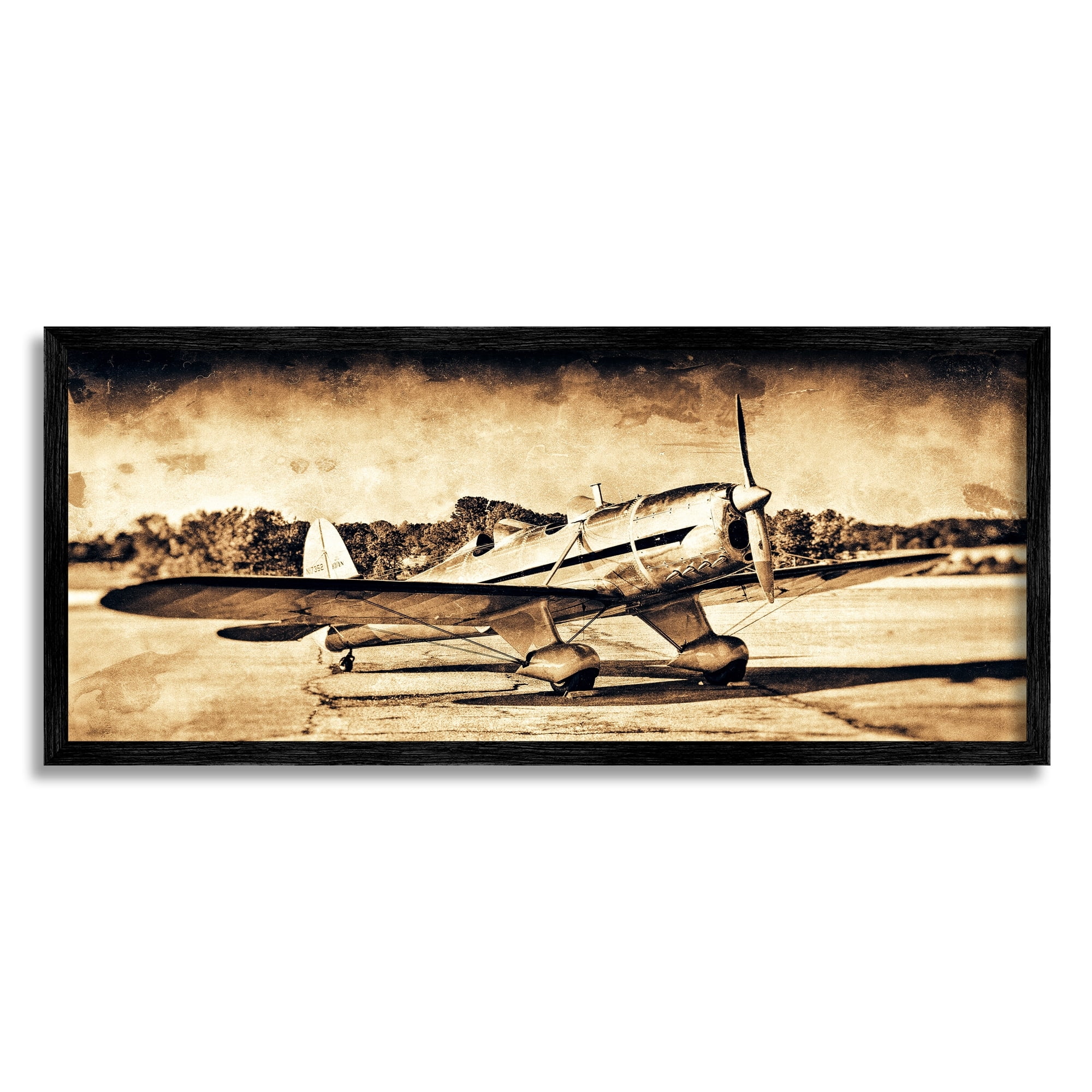 Stupell Industries Vintage Propeller Airplane Aircraft Sepia Photography Framed Wall Art, 30 x 13, Design by John Slemp