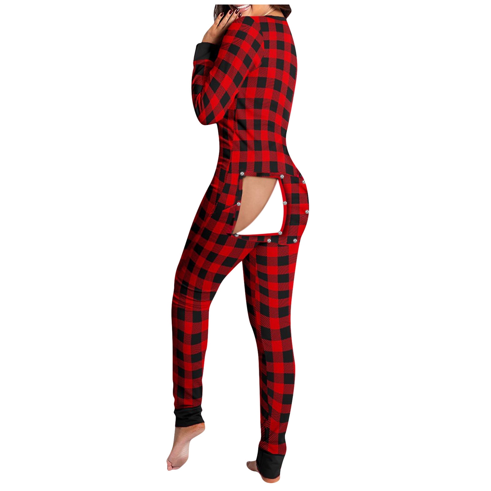 Sexy Women's Pajamas Onesies Women's Button-down Front Functional Buttoned  Flap Adults Jumpsuit V-neck Pajamas Femme Sleepwear