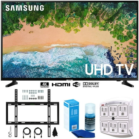 Samsung UN65NU6900 65" NU6900 Smart 4K UHD TV (2018) w/ Wall Mount Bundle Includes, Wall Mount Kit for 45-90 inch TVs, Screen Cleaner (Large Bottle) and SurgePro 6-Outlet Surge Adapter w/ Night Light
