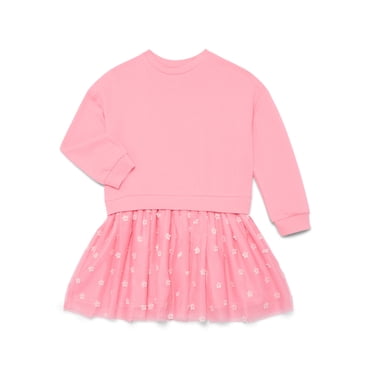 Wonder Nation Girls Sweatshirt Dress with Long Sleeves, Sizes 4-10