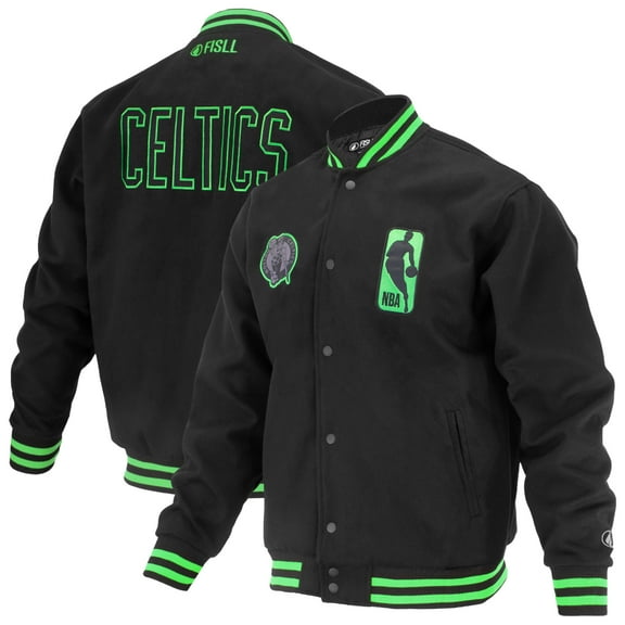 Unisex FISLL Black Boston Celtics Logoman Shadow Collection Full-Snap Varsity Jacket