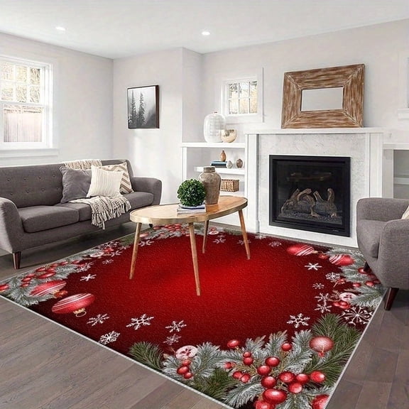 1PC Christmas-themed Area Rug Partial Carpet, Lightweight Washable Easy-to-Care-for Carpet Mat Festival Gift, Suitable for Living Room, Bedroom, Dining Room, Office, Foyer, Hallway, Room Accessones