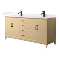 Janna 72" White Oak Double Vanity & Carrara Cultured Marble Top & Black Trim