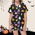 thumbnail image 2 of Weebloom Halloween Kids Pajamas Girls Cute Ghost Soft Satin Pajamas Short Sleeve Button Down Shirt And Shorts Cute Printed For Holiday Party Sleepwear Nightwear Pjs Loungewear 8-9 Years, 2 of 4