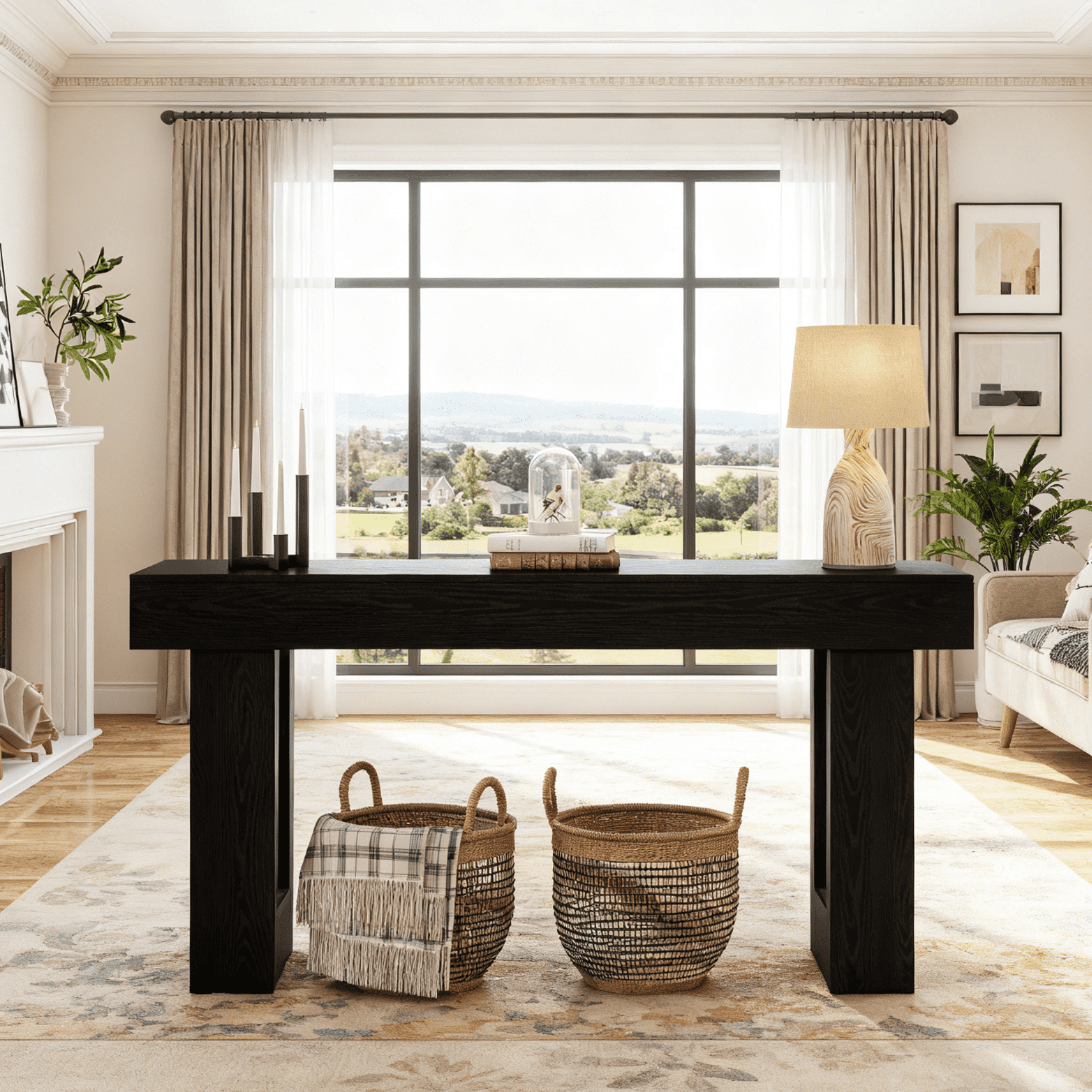 Fnova 63" Long Console Table, 2-Tier Wooden Narrow Rectangular Sofa Table Behind Couch, Farmhouse Entryway Table for Entrance, Hallway, Living Room
