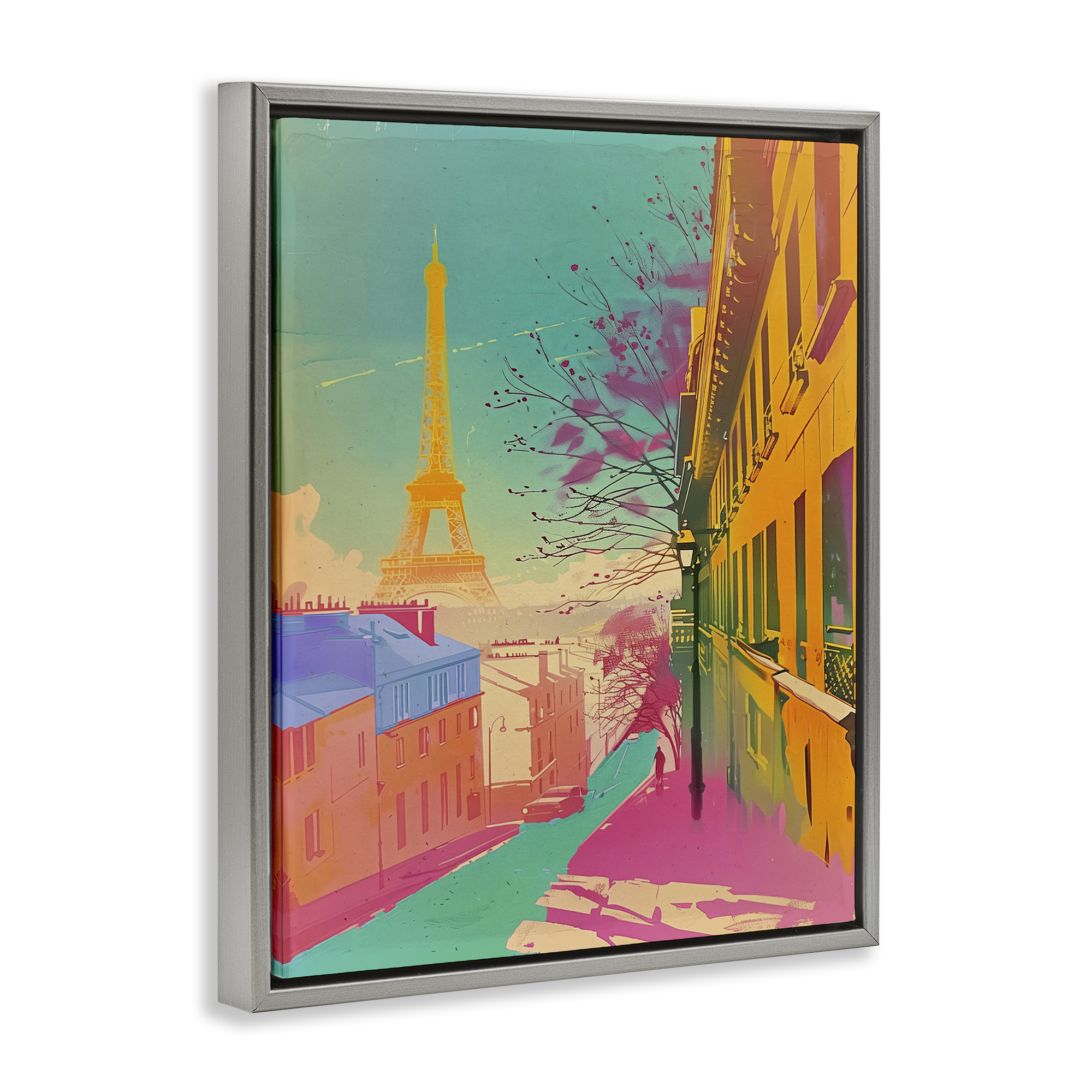 Stupell Industries Abstract Paris Tower Town & City Painting Gray Floater Framed Art Print Wall Art, 25 x 31