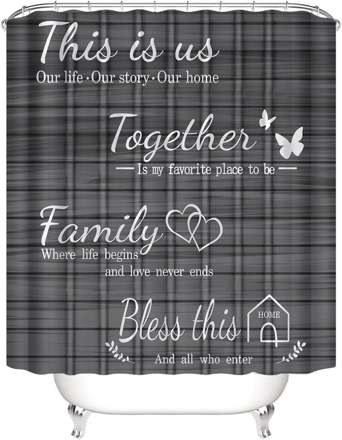 Family Shower Curtain Set Black Home Bathroom Set with Shower Curtain and Rugs and Accessories Bathroom Decor Curtain with 12 Hooks