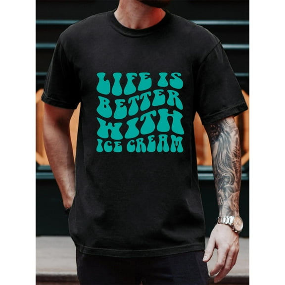 Ice Cream Graphic Tee T-Shirt Cotton Top Fashion Casual Short Sleeve Crew Neck Black S-5XL