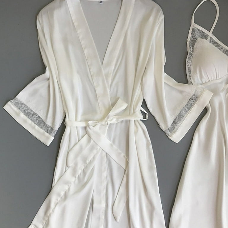 Mrat Sleepwear Women's Satin Nightgown with Robes Set 2 Piece Lace Cami Dress  Sets Two Piece Pajama Set for Women S-56 White L - Walmart.com
