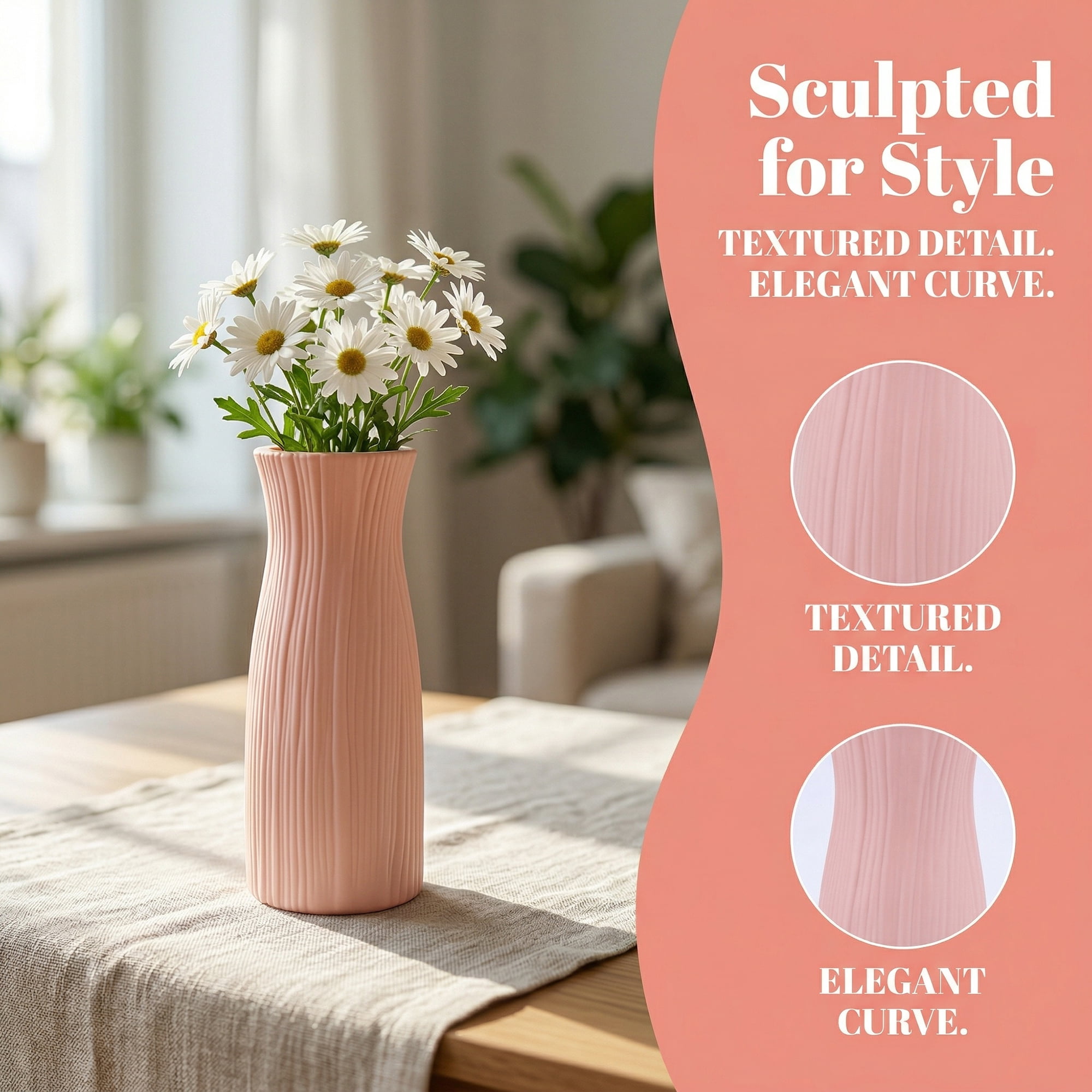 Unique Bargains Unbreakable Plastic Minimalist Geometric Vase Pink 3.5" x 3.5" x 9.4"