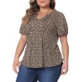 thumbnail image 2 of DARING DIVA Women's Plus Pleated T-Shirts Notched V Neck Floral Tops 2X Brown, 2 of 6