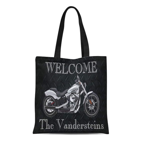 SIDONKU Canvas Tote Bag Bike Motorcycle Family Name Diamond Plate Men Reusable Handbag Shoulder Grocery Shopping Bags
