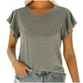 thumbnail image 1 of Birdeem Mode Femmes Col Rond Manches Courtes T-Shirt Uni à Volants Blouse d'Été, 1 of 7
