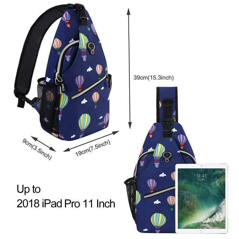 Mosiso Polyester Sling Bag Backpack Travel Hiking Outdoor Sport Crossbody  Shoulder Bag Multipurpose Daypack for Women Men, Blue Base Hot Air Balloon