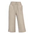 thumbnail image 3 of Outfmvch Capri Pants for Women Straight Wide Leg Paper Bag Pants Pull On Elastic Boho Pants for Women 2026 Cotton Linen Pants Linen Palazzo Trousers High Waist Drawstring Women's Culottes Khaki S-2XL, 3 of 5