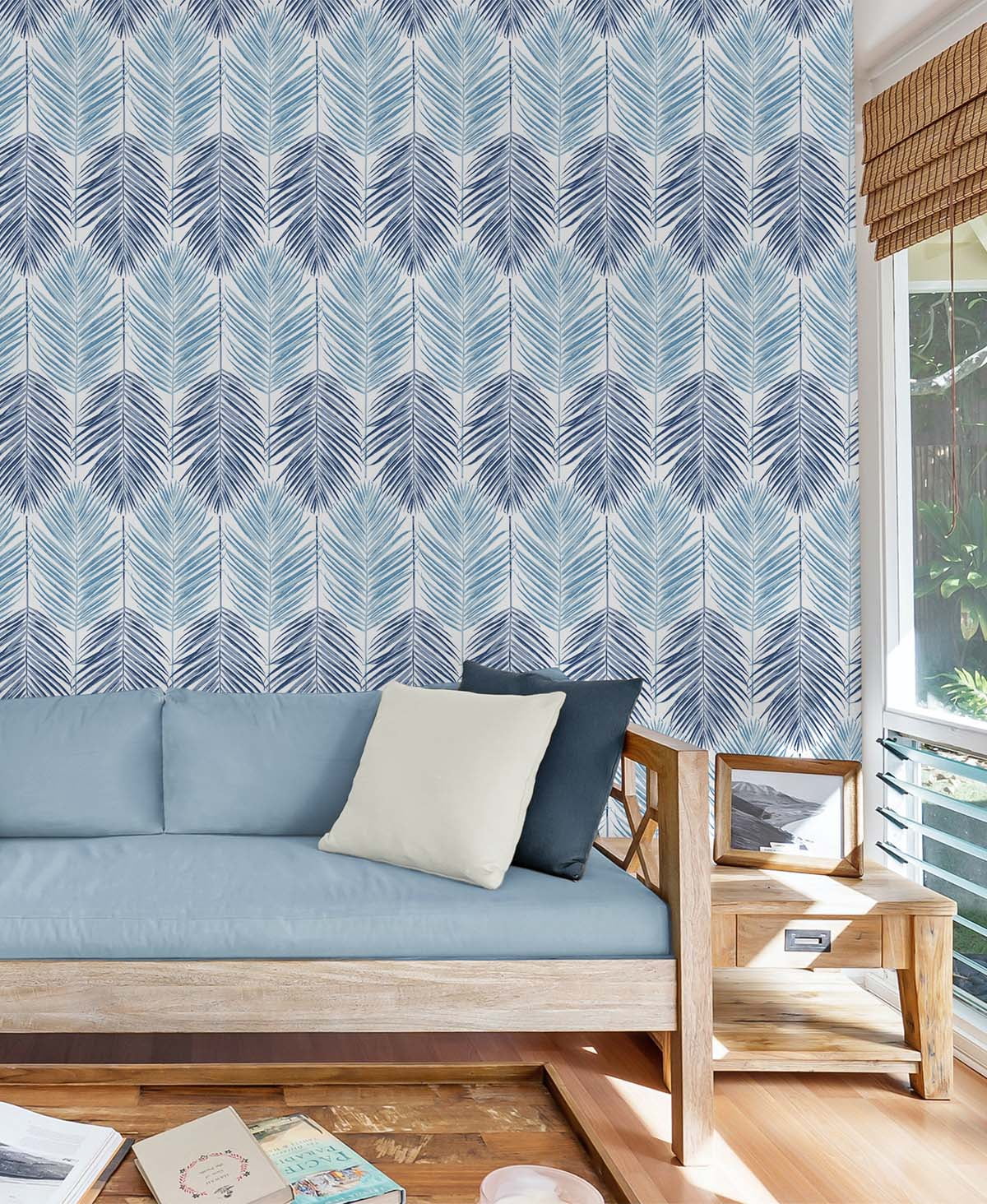 NextWall Blue Lagoon Two Toned Palm Peel and Stick Wallpaper