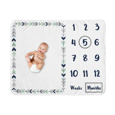 Sweet Jojo Designs Mod Arrow Blue Green and Grey Fleece Milestone Baby Blanket 3 Piece Set