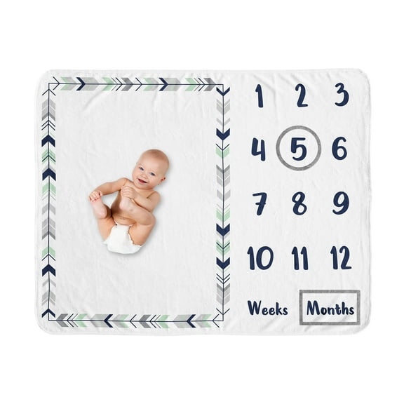 Sweet Jojo Designs Mod Arrow Blue Green and Grey Fleece Milestone Baby Blanket 3 Piece Set