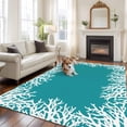 thumbnail image 3 of Sea White Coral Washable Living Room Rugs 5'x8', Marine Green Background Modern Art Low Pile Throw Large Area Rug Non-Slip Sturdy Edge Binding Carpet for Living Room Kitchen Office, 3 of 9