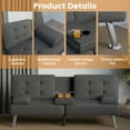 thumbnail image 2 of Lumihaven Futon Sofa Bed Folding Leather Modern Couch with 2 Cup Holders,Removable Armrests,Gray, 2 of 7