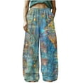 thumbnail image 2 of Roncen Women's Vintage Printed Cotton Linen Bohemian Pants - Elastic Waist Casual Trousers with Pockets, 2 of 5