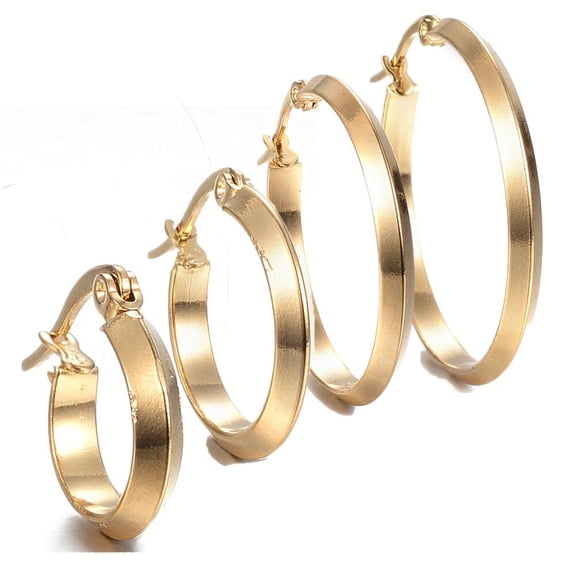 304 Stainless Steel Hoop Earrings Gold 0.6 To 1.4" Pin 1X0.8Mm  P620