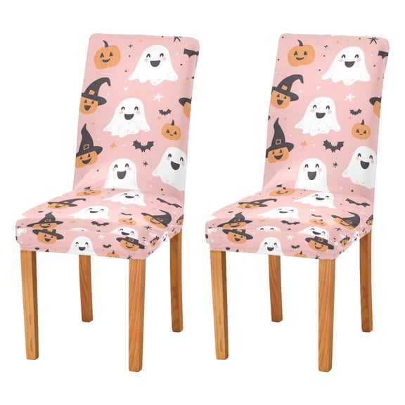 Yayeee 2 Pack Dining Chair Covers Stretch Parson Chairs Slipcovers Seat Protector, Pastel Pink Halloween