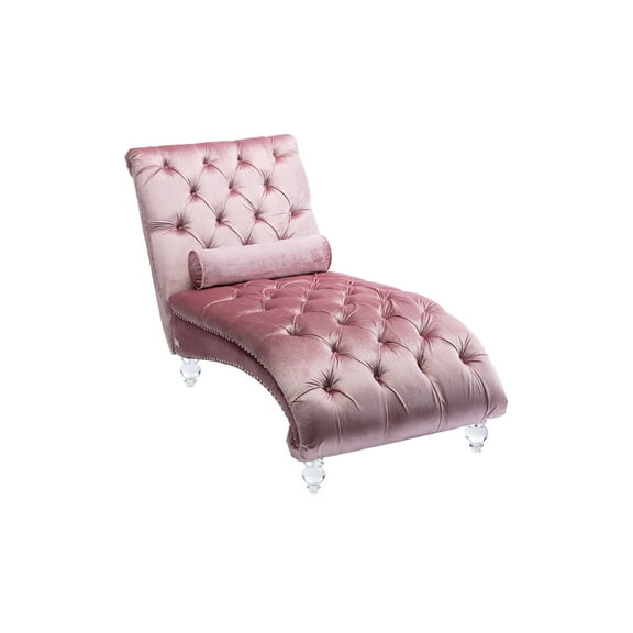 Zechuan Curved Lounge Chaise sofa, Accent Chair Sofa with Acrylic Leg, Pink